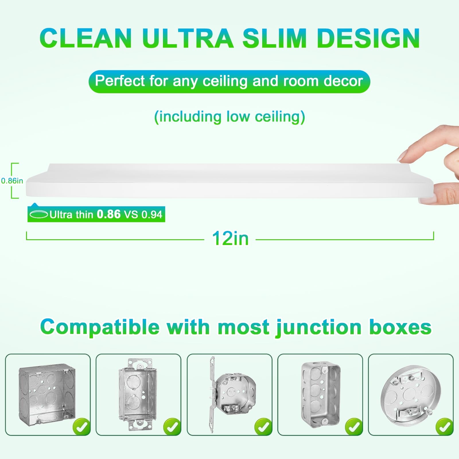 12 Inch 3200LM Dimmable LED Flush Mount Ceiling 12 Inch-2 Packs, White