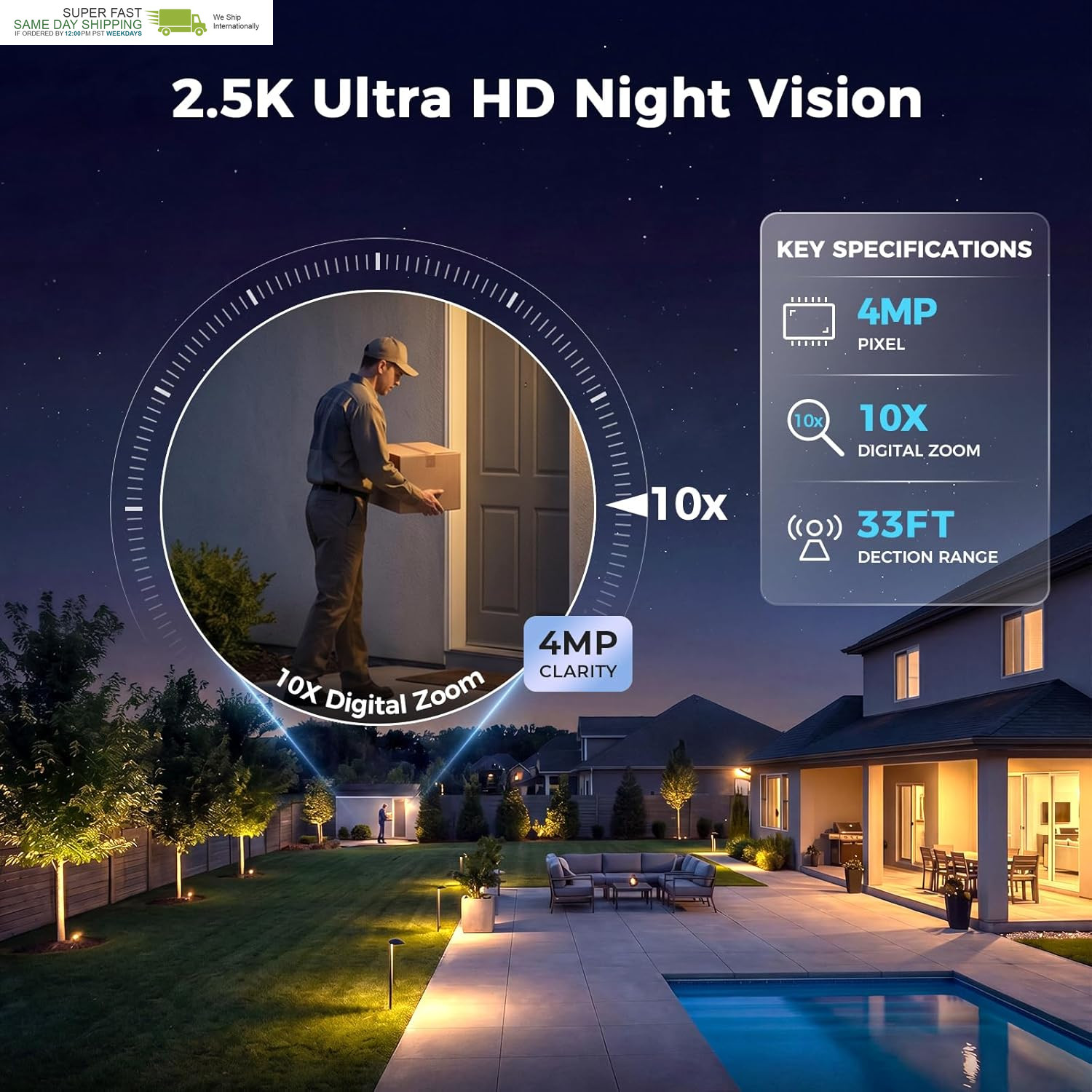 Dual Lens Solar Security Camera Wireless Outdoor – 2.5K HD No Blind Spot with PI