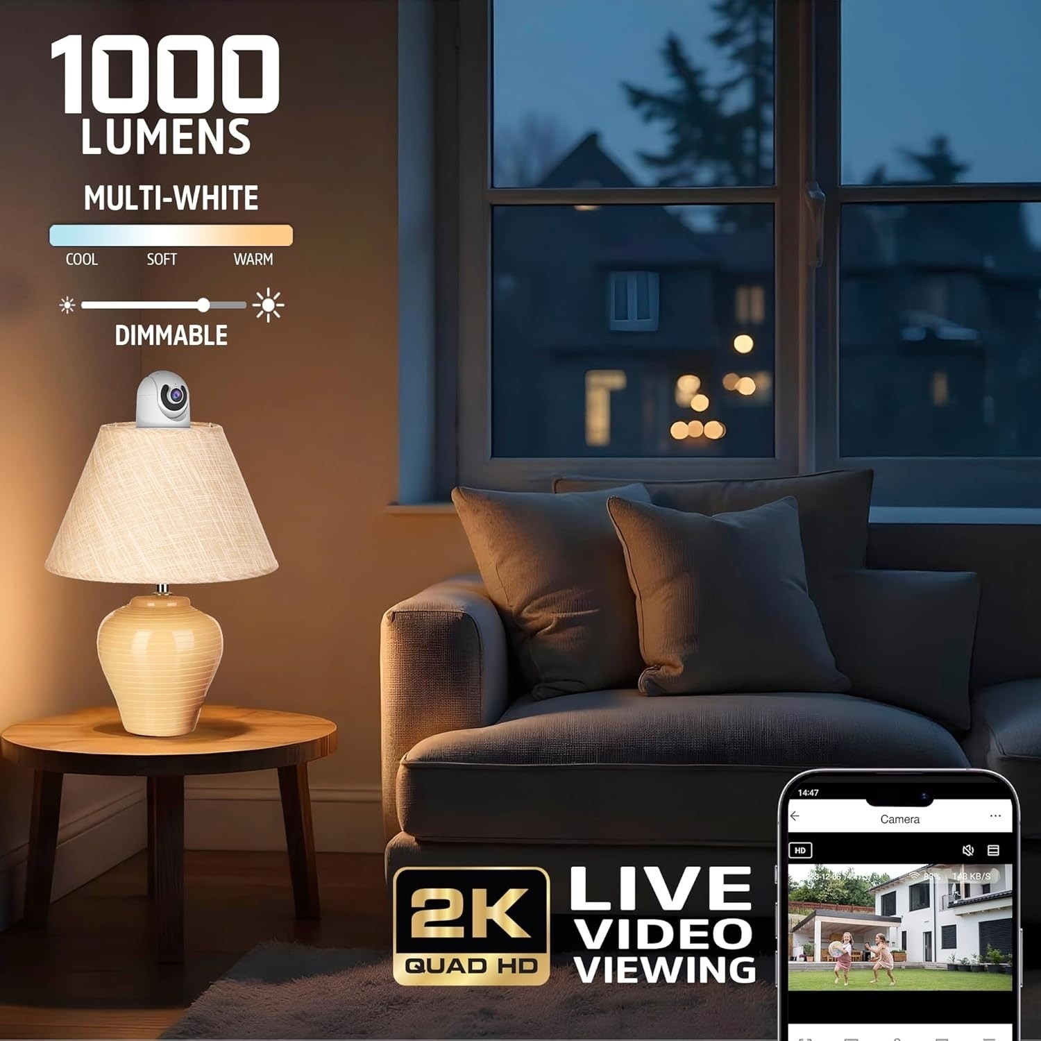 Energizer 1000 Lumens Light Bulb Camera, 2K Outdoor Smart Home Security Camera w