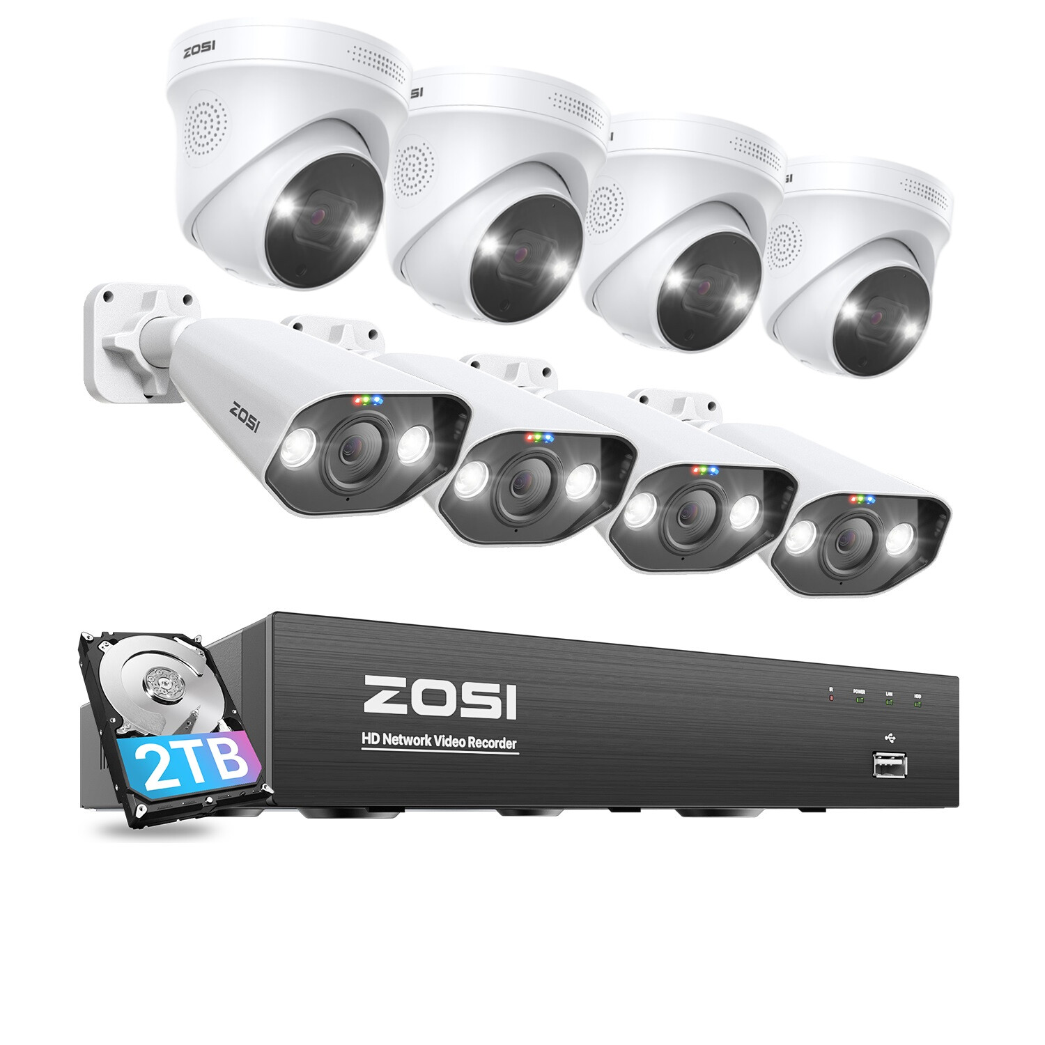 ZOSI 8CH H.265+ 4K POE NVR 5MP Security Camera System Audio AI Vehicle Detection
