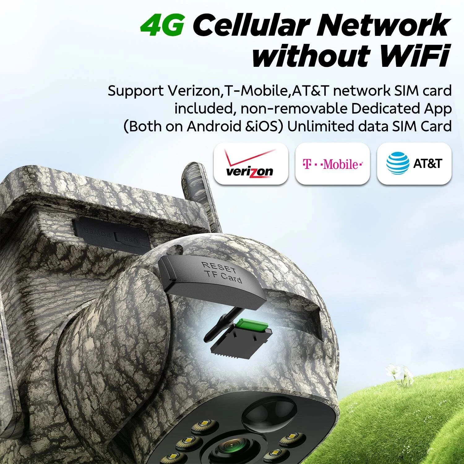 4G LTE Security Camera No WiFi with SIM Card 2.5K Smart Solar Powered Wireless