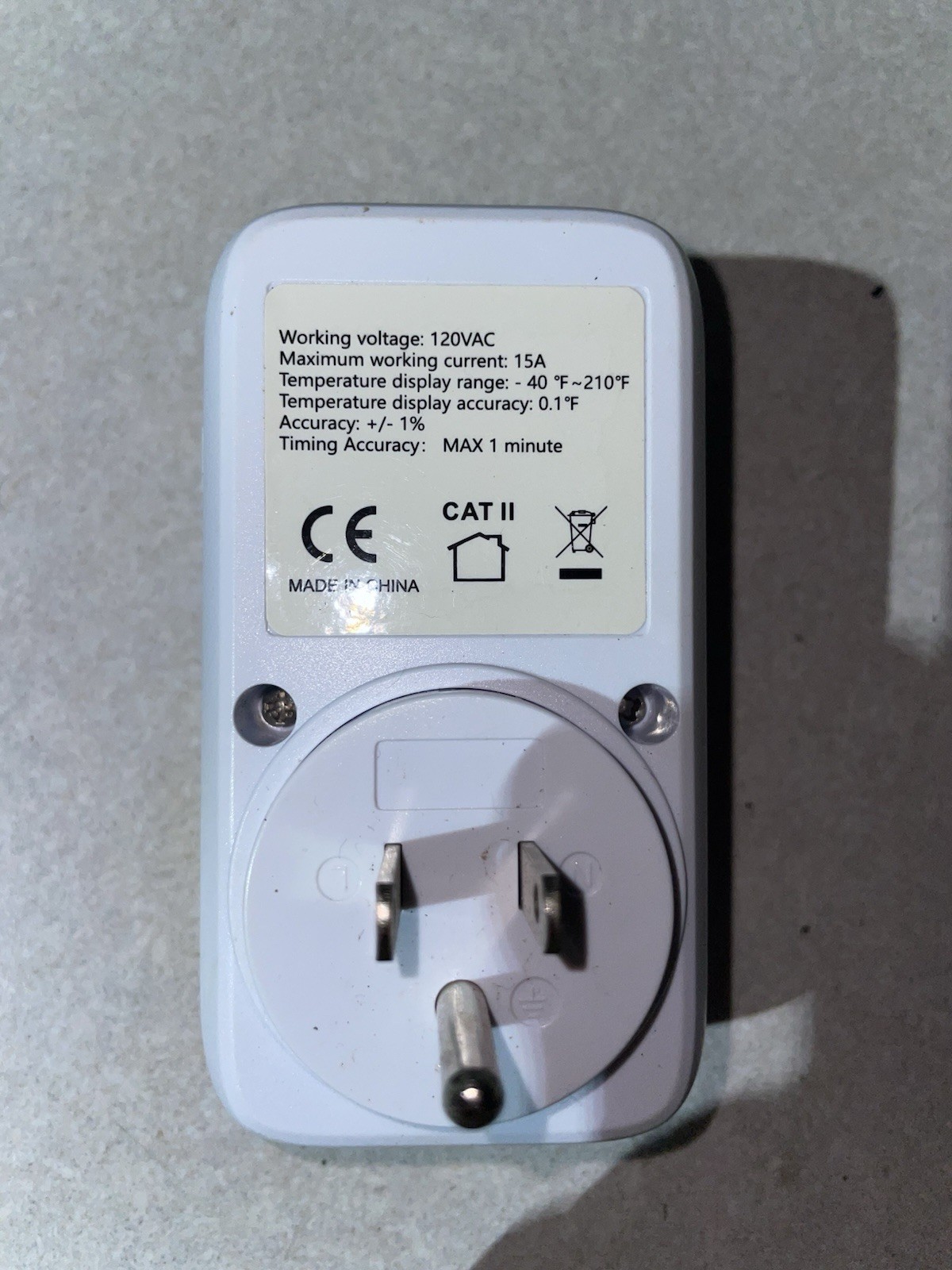 White Programmable Timer Smart Plug Type B 120V 15A Plastic