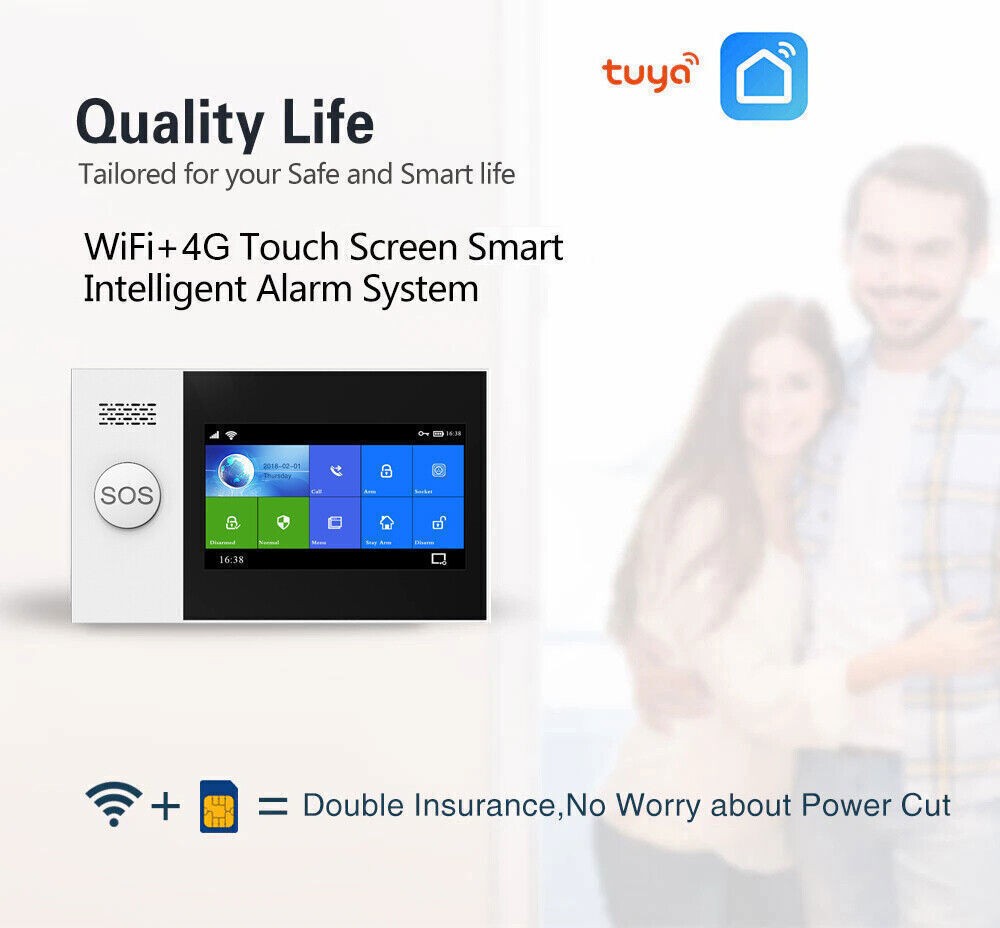 TUYA WiFi+4G Kits Home Burglar Security Alarm System w/Touch Keypad PIR DOOR