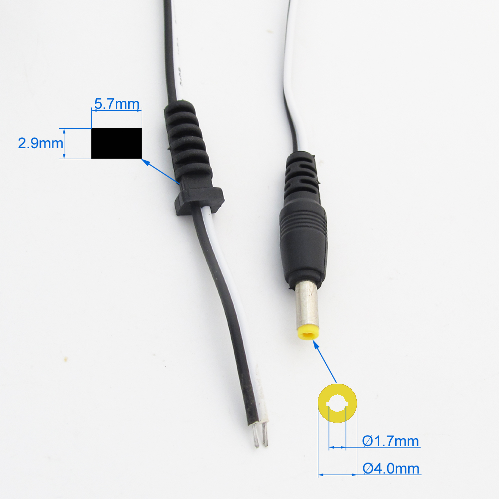 50pcs 5ft/1.5M DC Power Cable 4.0×1.7mm DC Tip Male Plug CCTV Cord Cable 22AWG