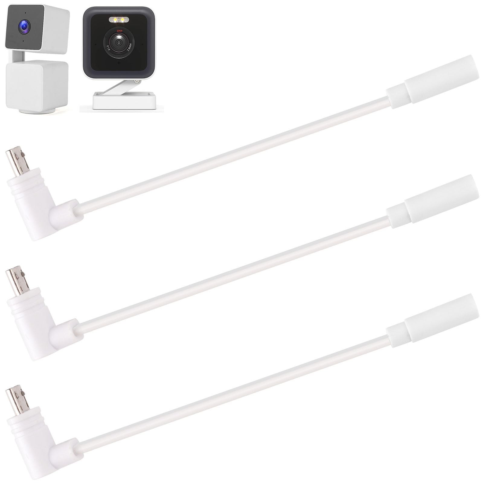 Uogw 3 Pack 90° Micro-USB Extension Cable Compatible with 5 inches, White