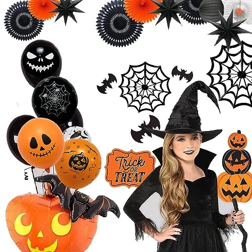 Halloween Decoration Balloons, 50pcs 12 Inch Halloween Black Orange White