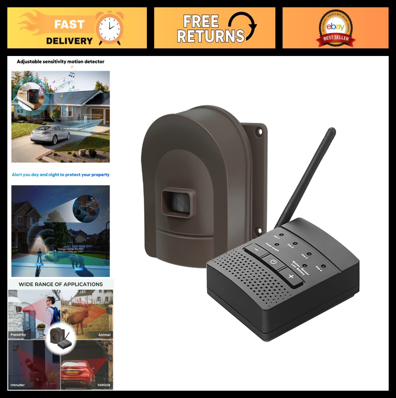 Wireless Driveway Alarm System – 1/2 Mile Range, Weatherproof Motion Sensor Aler