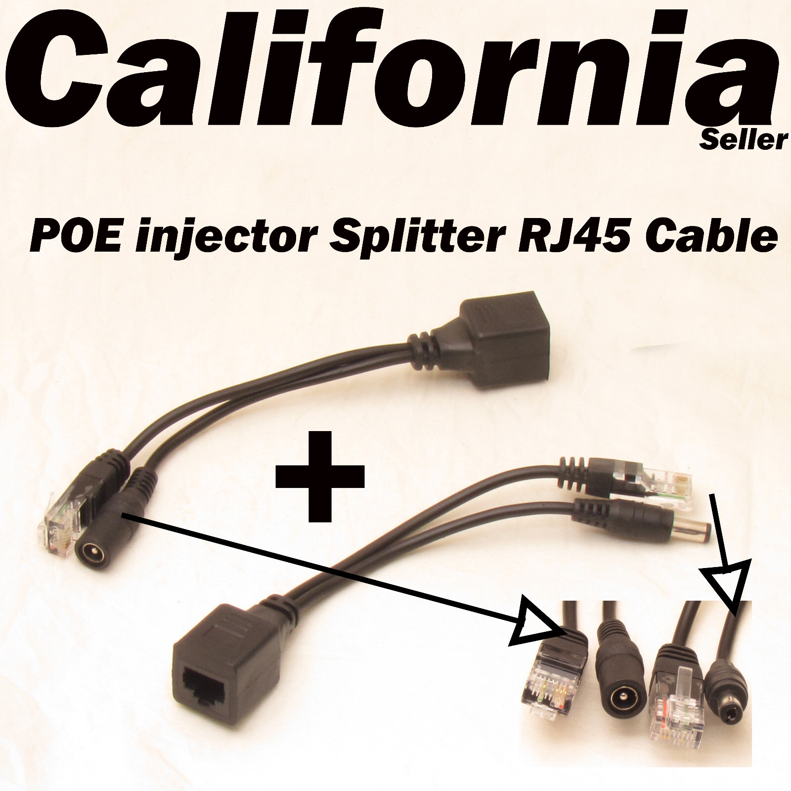 1 Pair IP Camera Power Over Ethernet Passive PoE Injector Splitter Cable RJ45