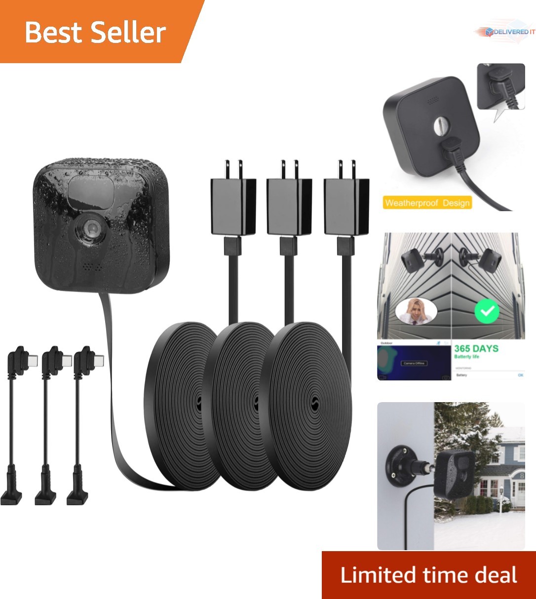 Power Cable 25ft Weatherproof Flat Charger for Blink Outdoor Camera 2 Pack