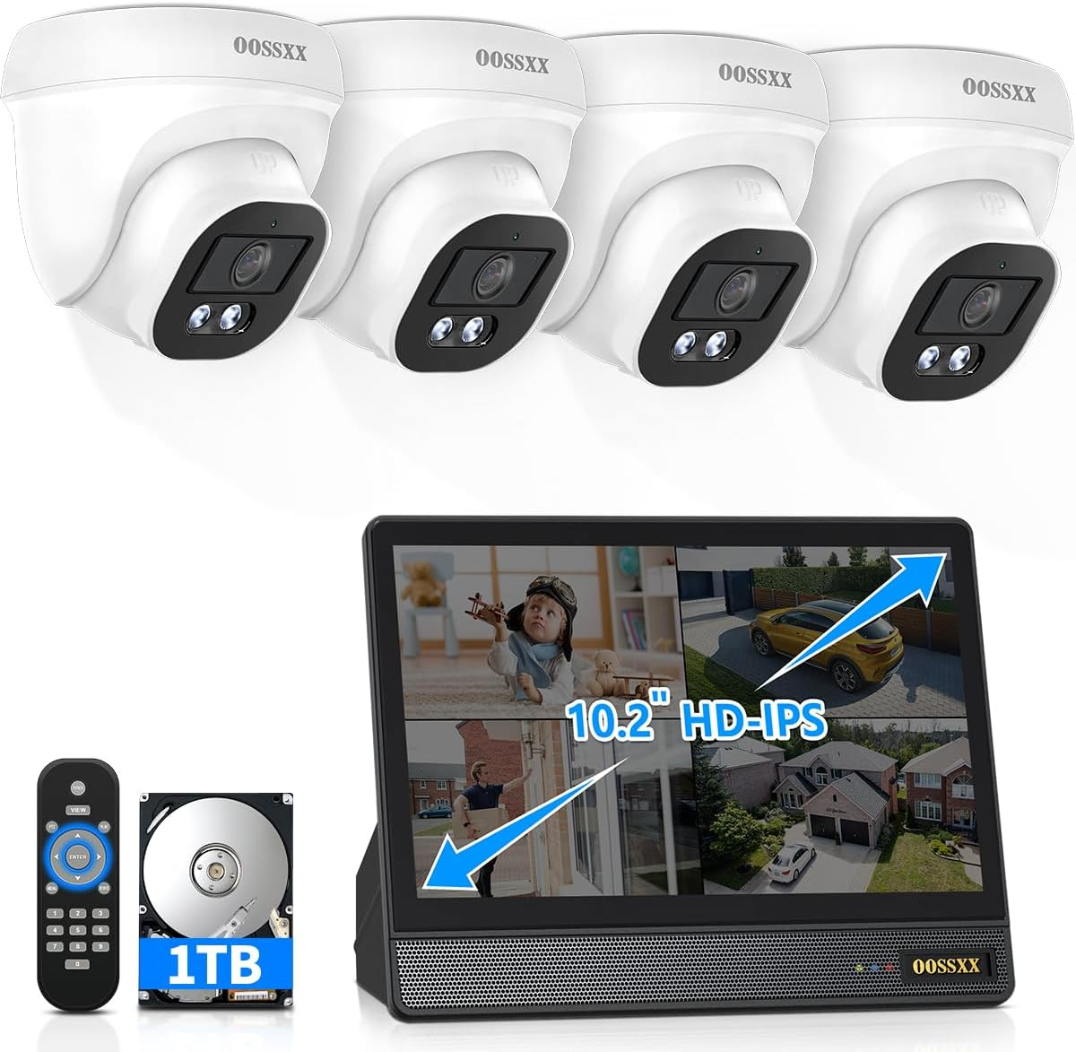(2026 Update) 4K Poe Security Camera System with 10″ Monitor, 4 Wired Cameras Ou