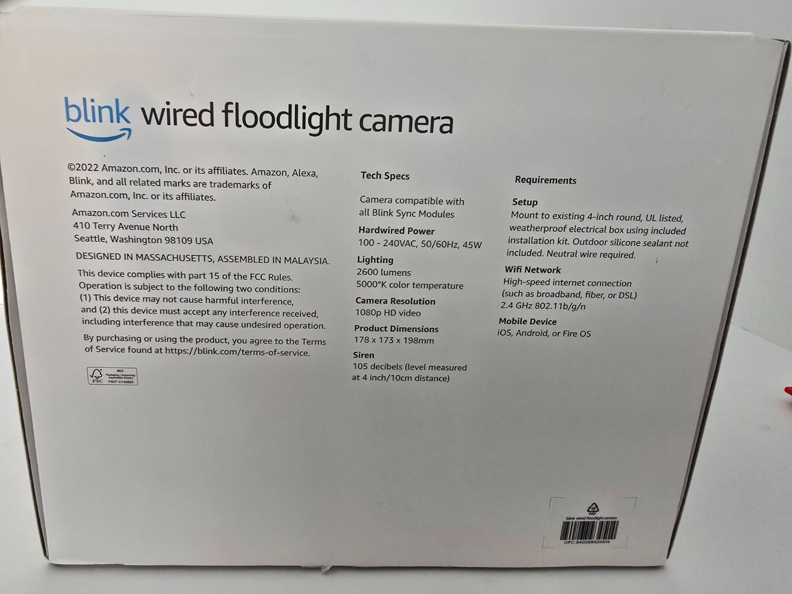 Blink Wired Outdoor Floodlight Camera Smart Security Camera 2600 Lumens – White