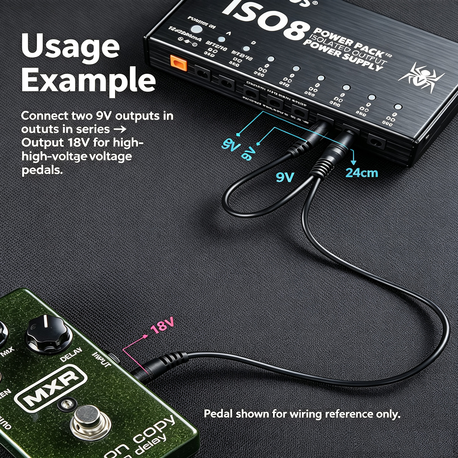 DC Voltage Doubler Cable Guitar Effect Pedal Convert 9V To 18V Isolated Power