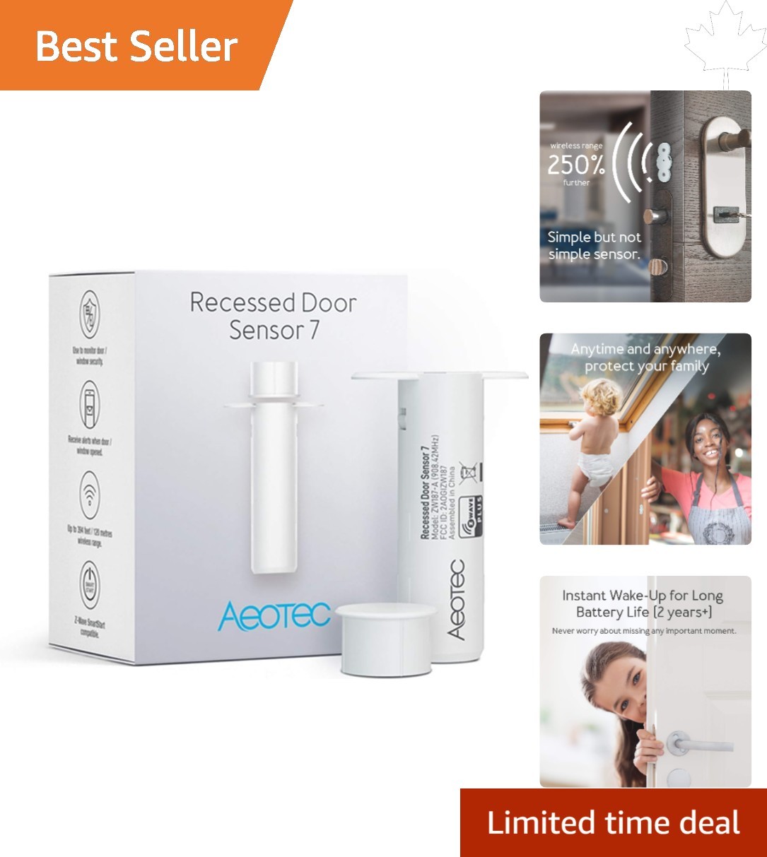 Recessed Z-Wave Door Sensor 7 – Smart Start S2, Long-Lasting Battery & Secure