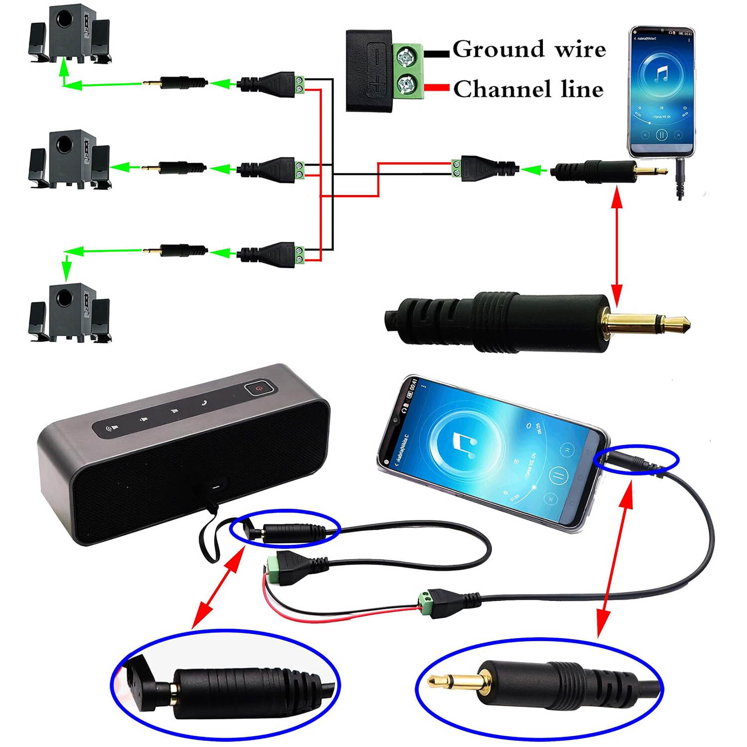 3.5mm Mono TS Male To 2 Pin Way Screw Terminal Block Bolt Speaker Adapter Cable