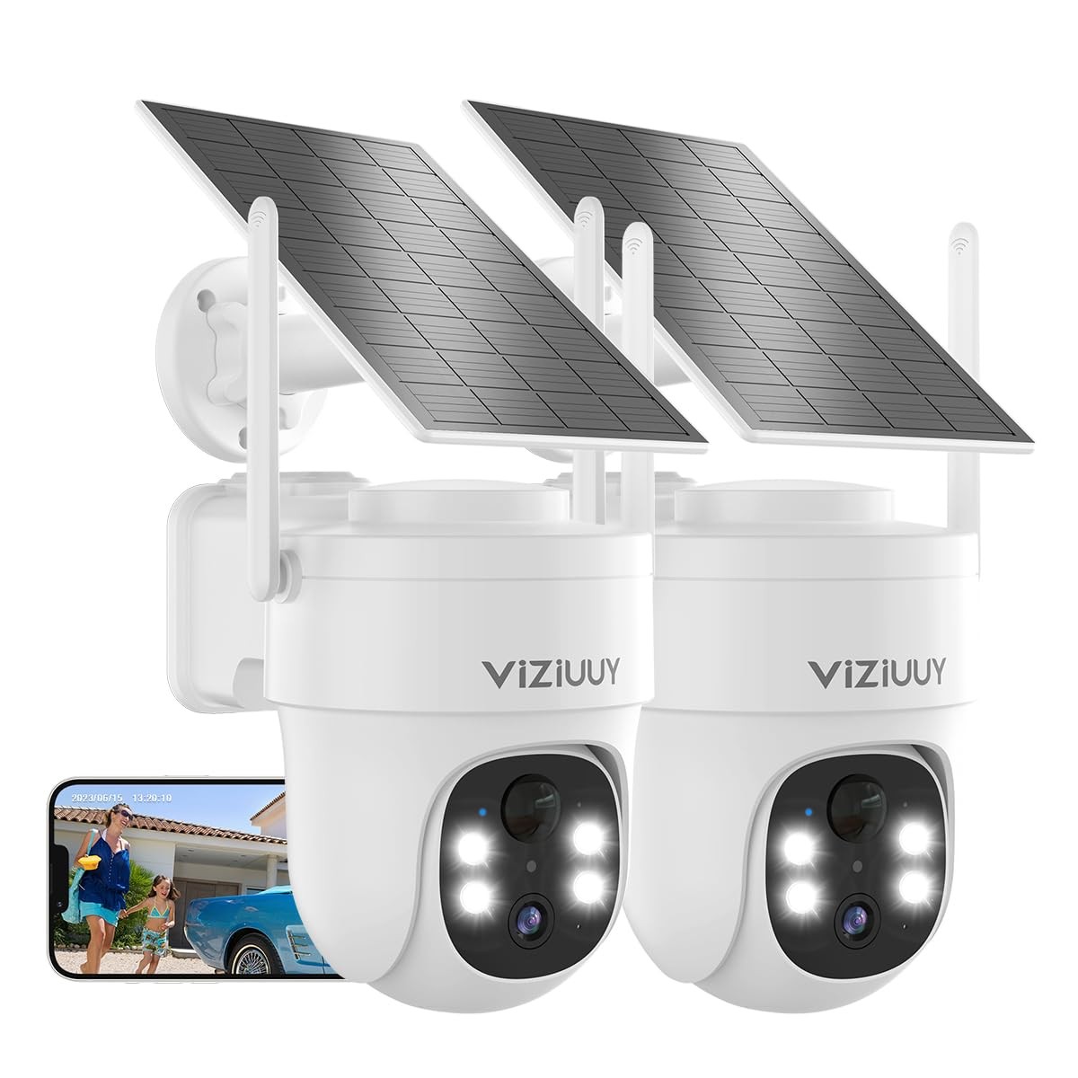 VIZIUUY 3MP Solar Security Cameras Wireless 3MP-2PK, White – 2Pack Cam