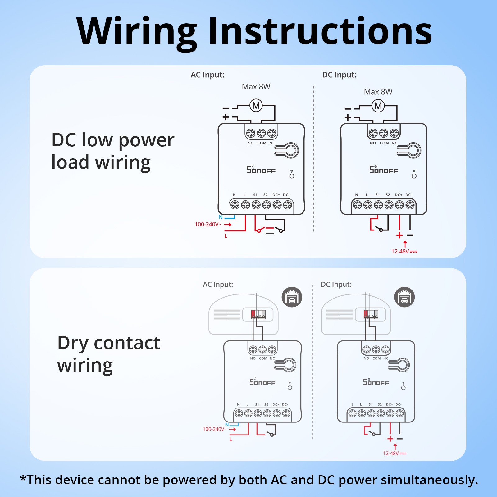 SONOFF MINI-D Dry WiFi Smart Switch, Matter Dry Contact Relay AC/DC Power Supply