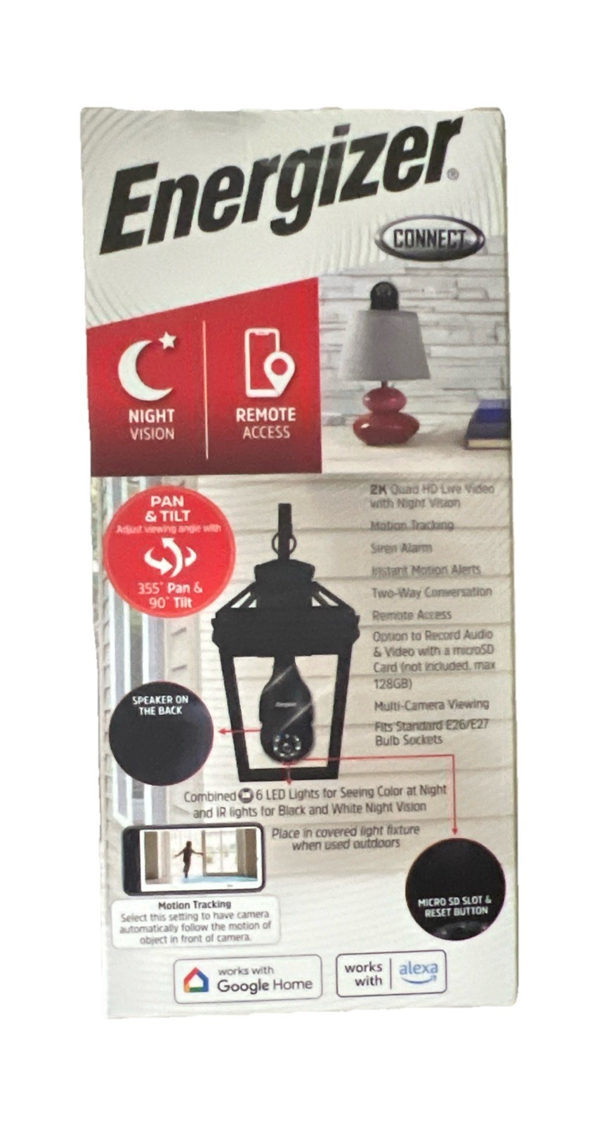 Energizer Smart WIFI Indoor/Outdoor Bulb Socket P/T Camera Bundle Of 2 Black