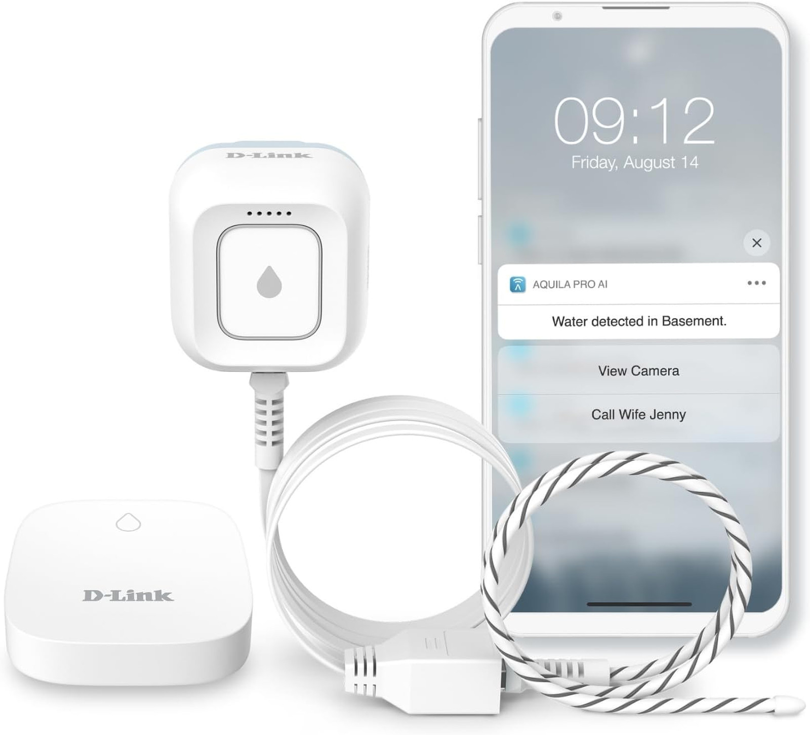 Water Leak Detector Starter Kit with 2 Sensors WiFi App Alert Loud 100 dB Strobe
