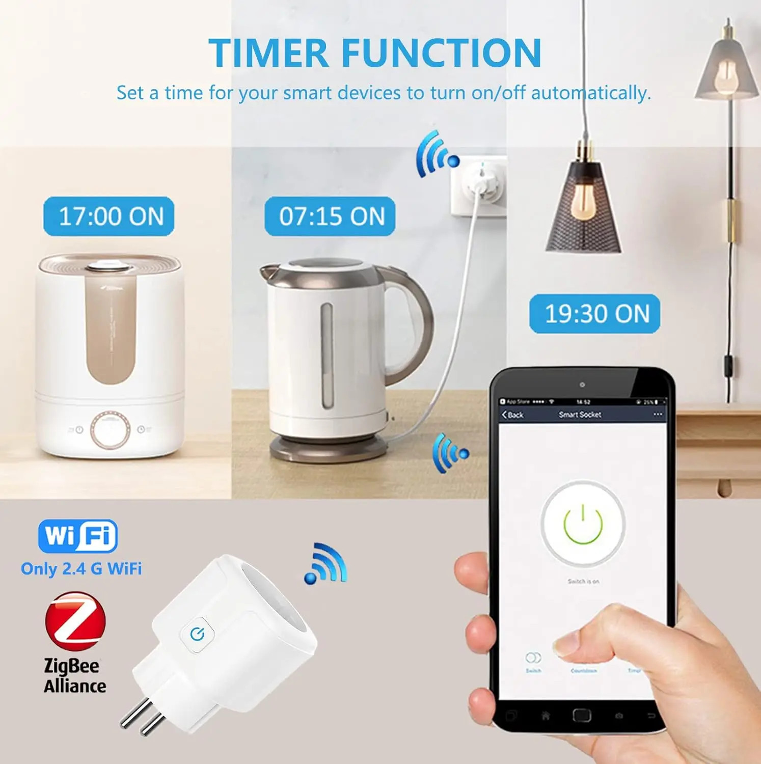 16A/20A Tuya ZigBee 3.0 Smart Plug EU Power Monitor Wireless App Voice Remote Co