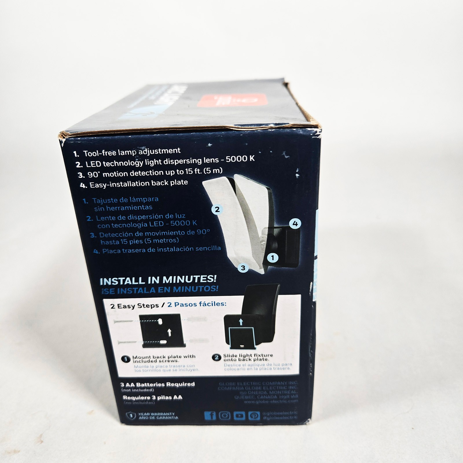 Globe ARC Light Motion Activated Sensor Security 3 AA Batteries 200 Lumens NIB