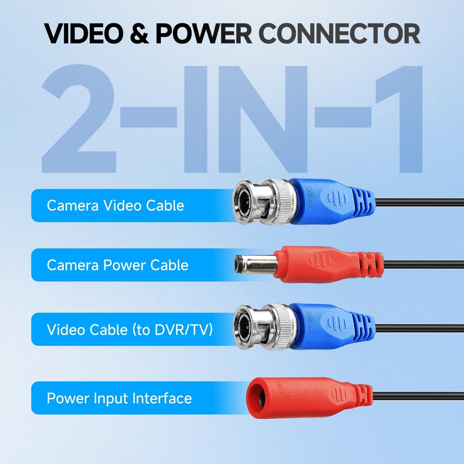 50FT/15M All-in-One Video Power Cable, Premade BNC Video Power Cable Extensio…