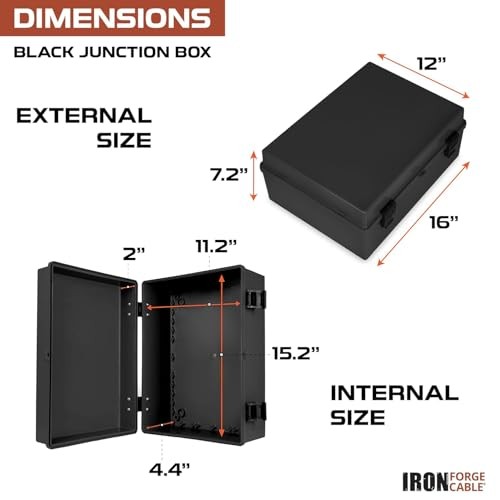 16×12 in Outdoor Junction Box – Waterproof | ABS 16″ x 12″ x 7.2″ inch Black