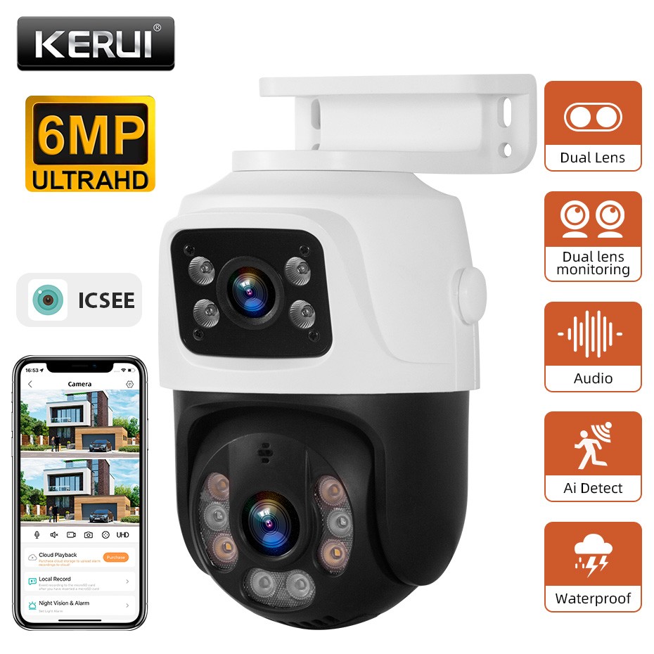 ICSee Dual Lens WiFi IP Camera Wireless Outdoor CCTV PTZ Home Security IR Cam US