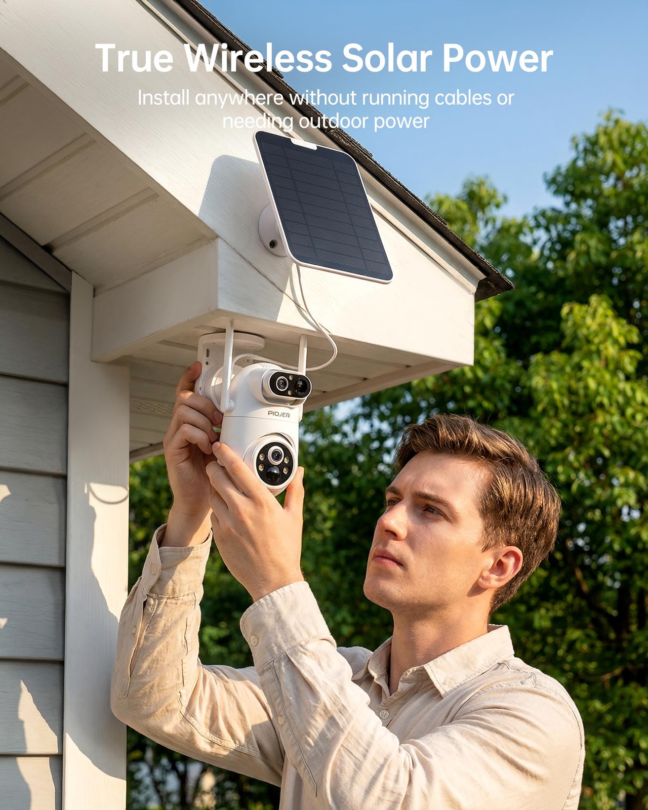 PIOJER Solar Security Camera Wireless Outdoor Dual-Lens 2K(2MP Wide-Angle & 2…