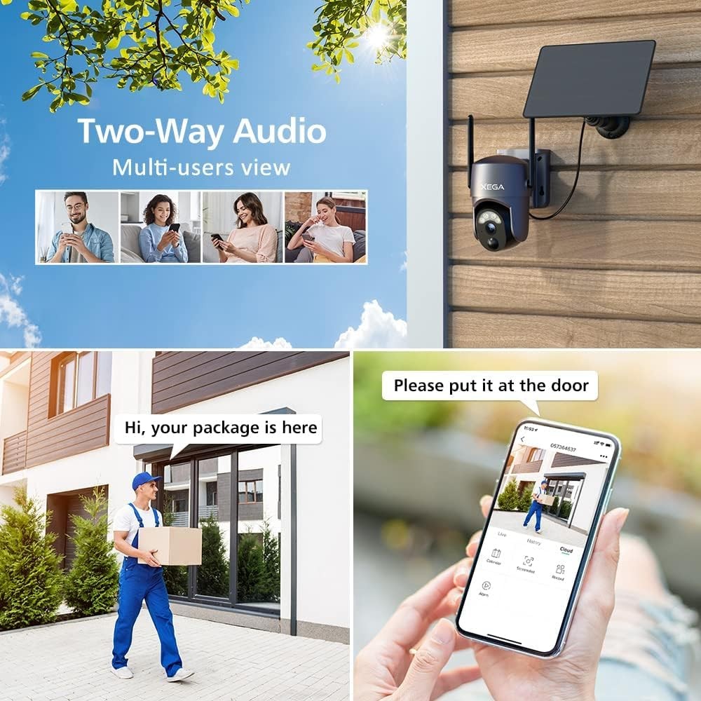 Xega 2 Pack Security Camera Wireless Outdoor 2K 360° 2-Pack with Solar Panel