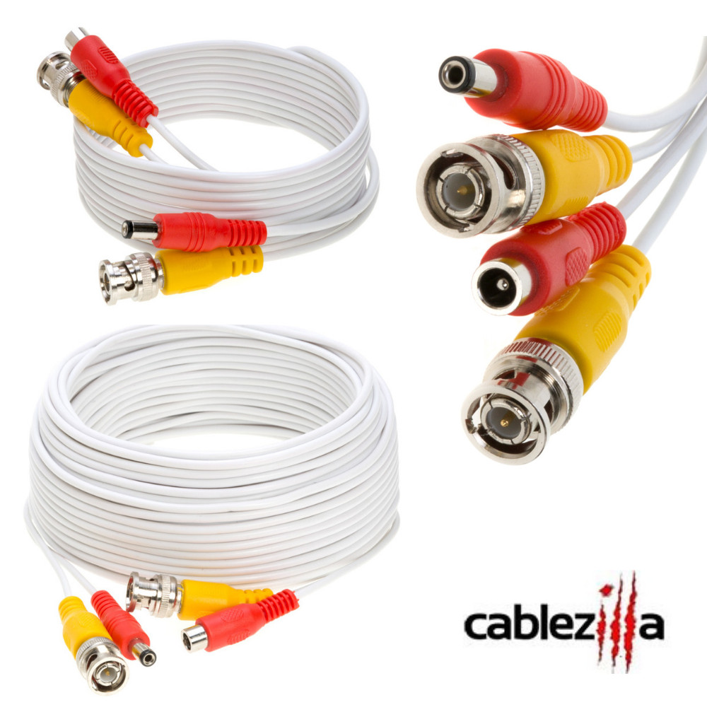 CCTV Security Camera cable BNC DC Power Video Siamese Dual Wire 20awg White LOT