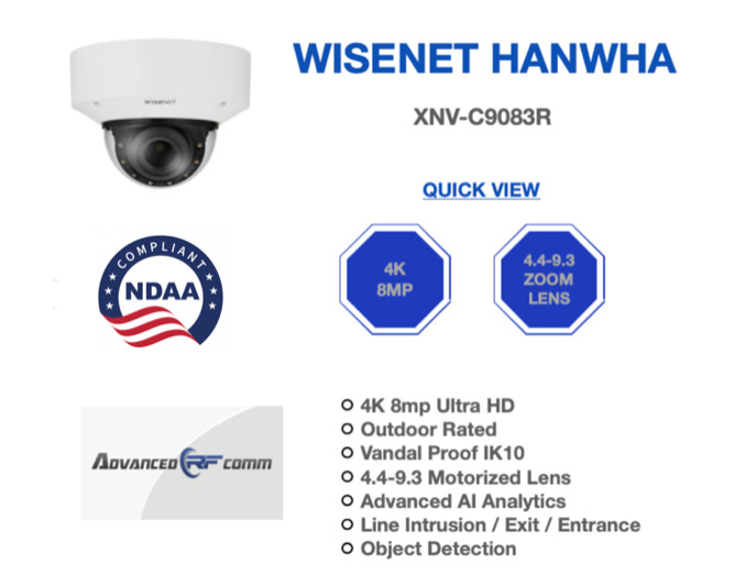 Wisenet Hanwha 4K 8MP XNV-C9083R NDAA