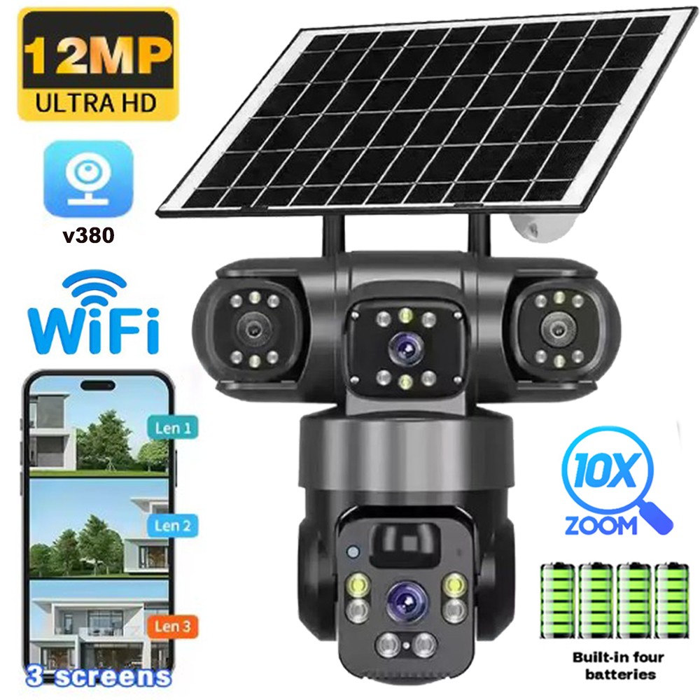 Solar Battery Powered Wireless WiFi Outdoor Pan/Tilt Home Security Camera System