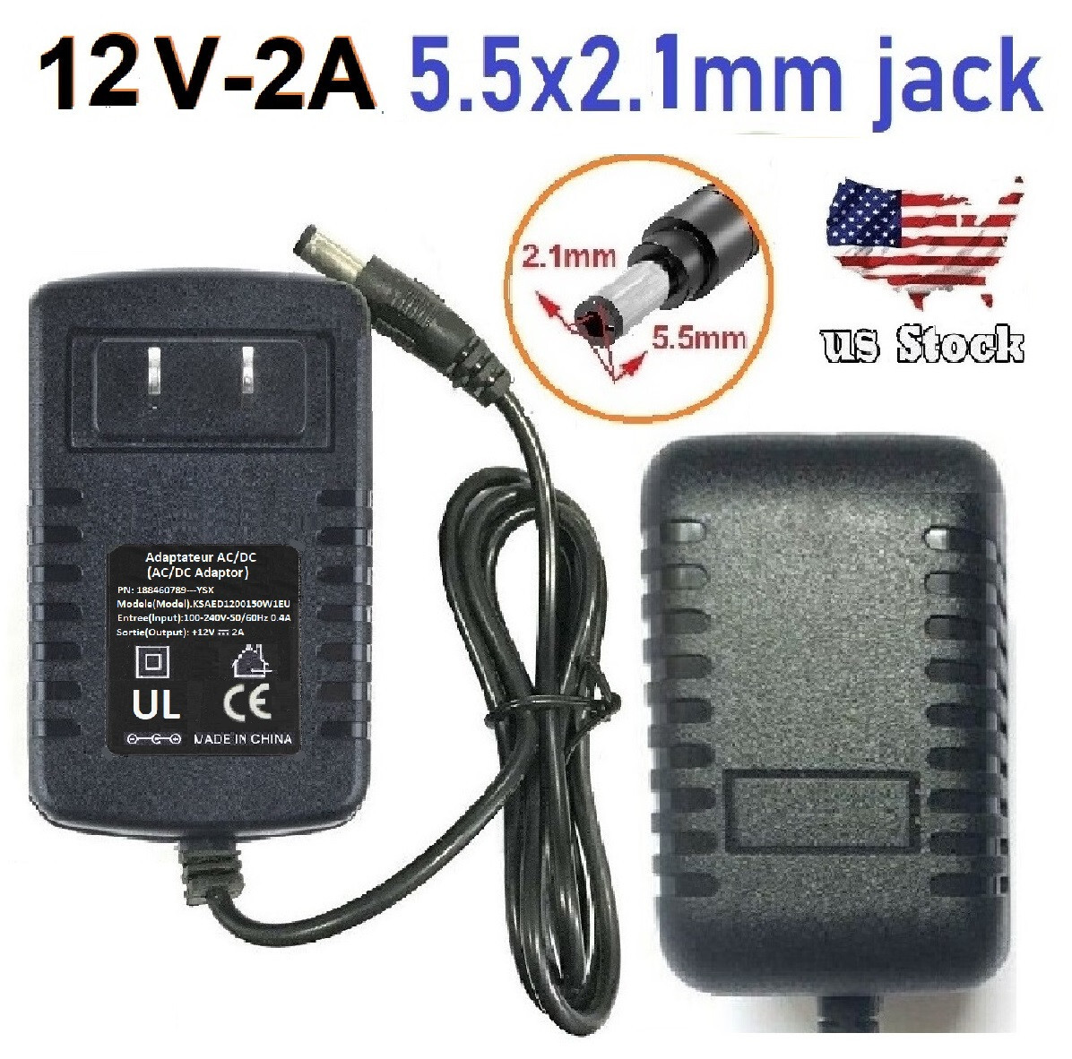 DC 100-240V 12V 2A 24W power supply AC Adapter LED driver Class Size 5.5 x 2.1mm