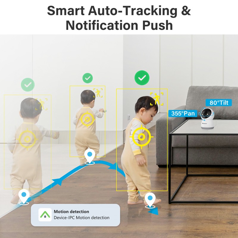 JENNOV 3MP PTZ Security Camera Indoor WiFi IR Color Night Vision Camera