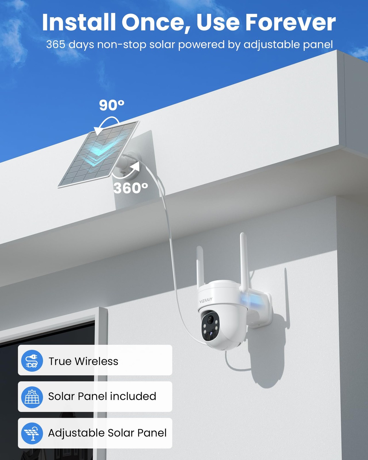 Solar Security Cameras Wireless Outdoor, 3MP Pan Tilt 360°WiFi Camera with Co…