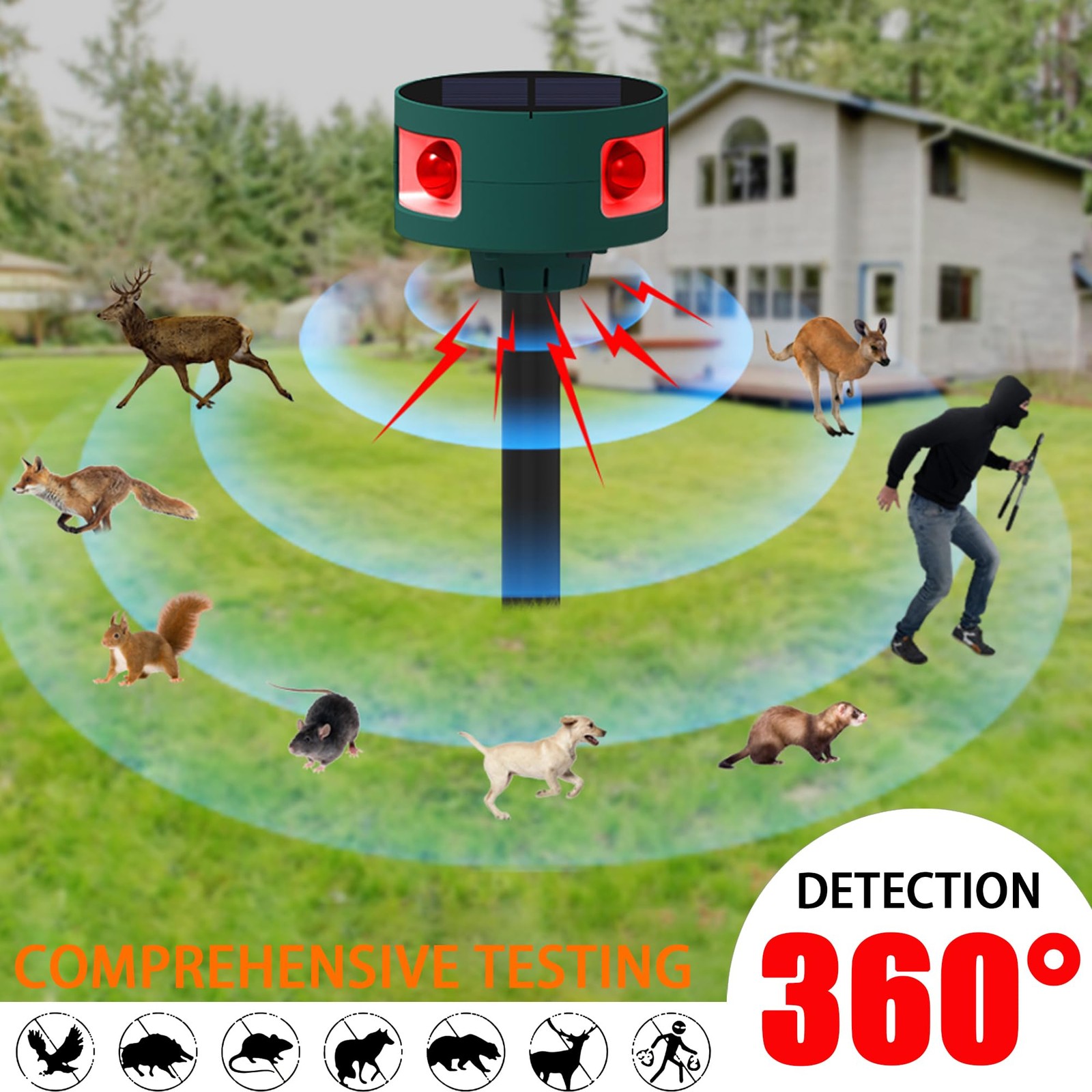 Solar Outdoor Motion Sensor Alarm: 129db Motion Detector Alarm Light, 360°Inf…