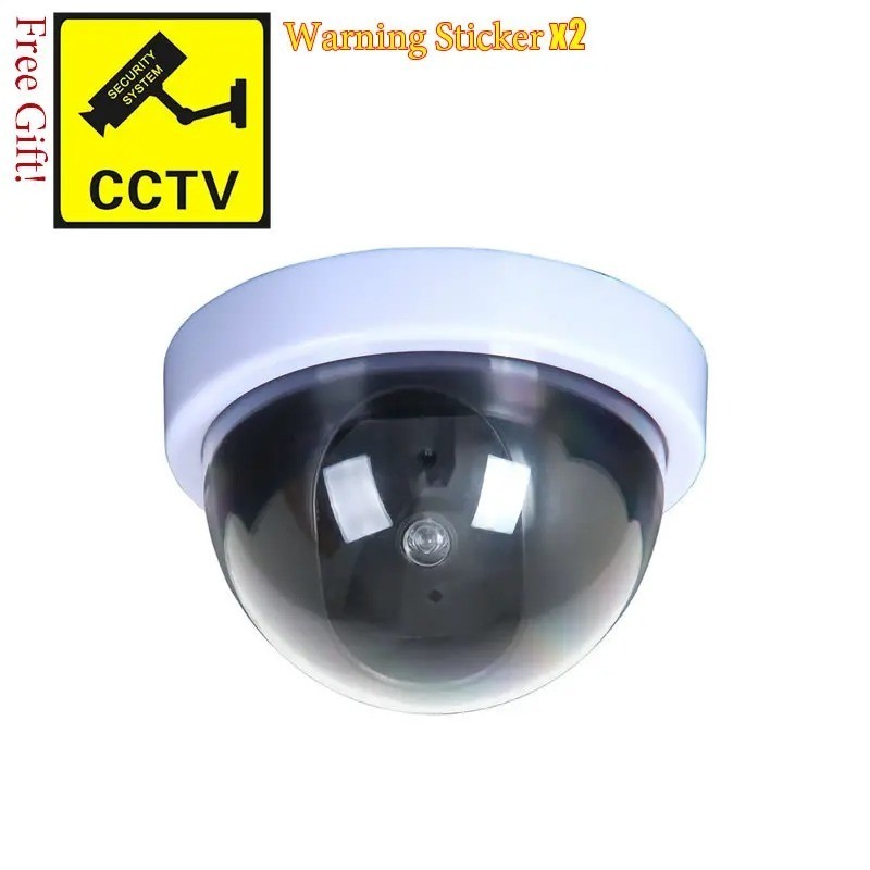 Simulation Black/White Dome Camera Red Flashing LED Light Home Office Surveillan