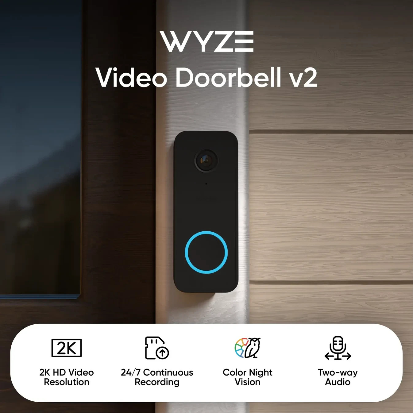 ✅ Wyze Video Doorbell v2 2K Wired Smart Security Camera Black Excellent Refurb ✅
