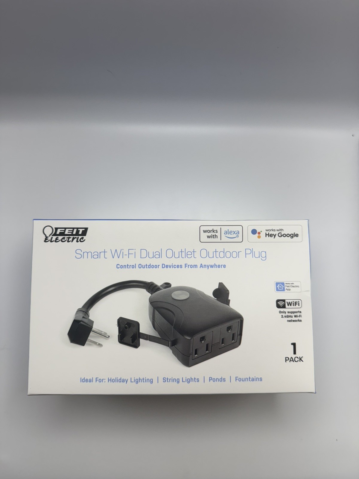 Feit Electric 120V 15A Smart Wifi Enabled Dual Outlet Wall Plug Black