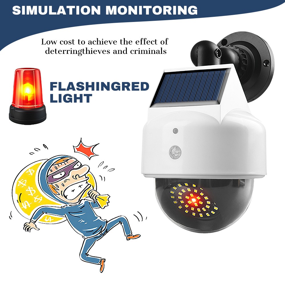 Solar Power Dummy Security Camera Fake Waterproof LED Light Surveillance Outdoor