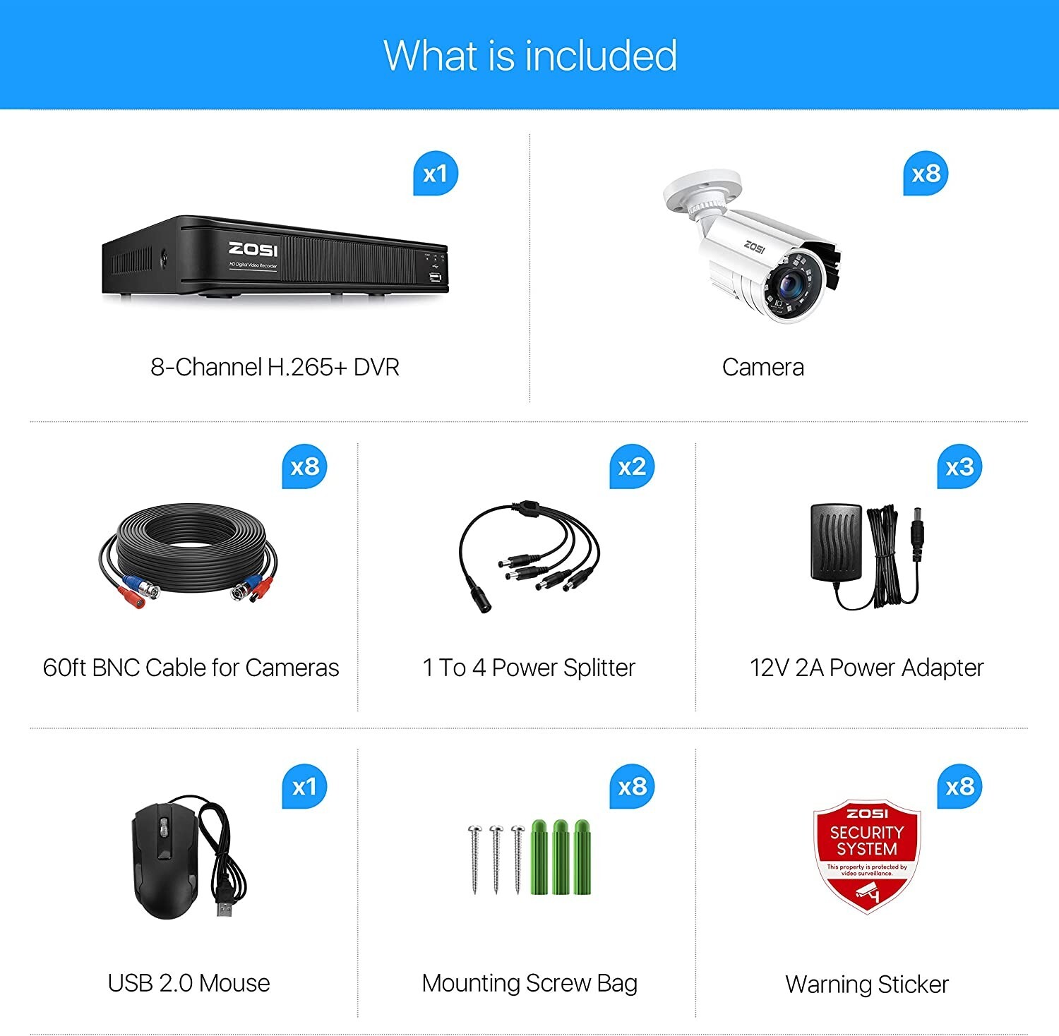 ZOSI 8CH 5MP-Lite DVR IR Outdoor CCTV 1080P Waterproof security Camera System