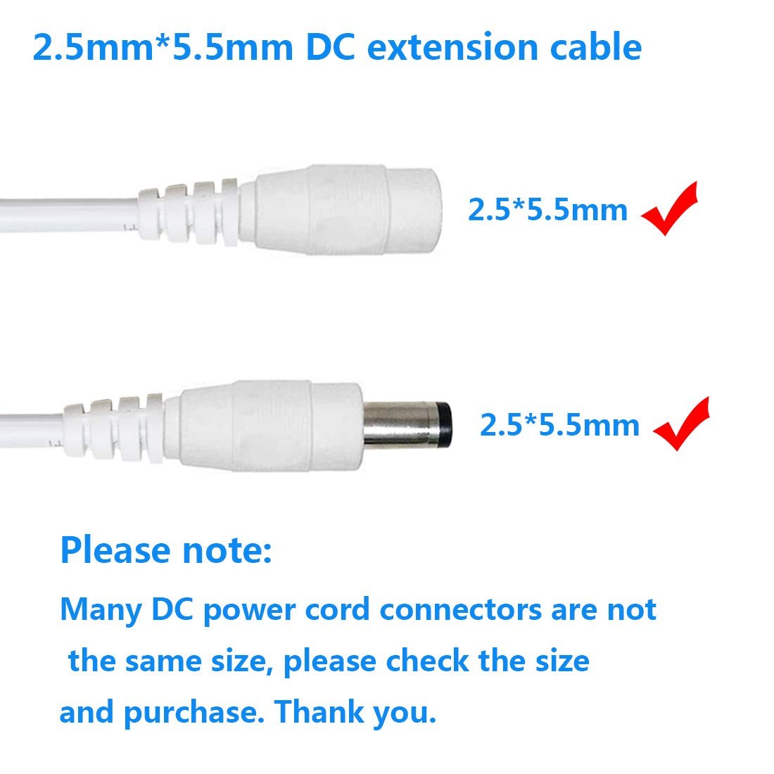 3Meters/9.84Feet DC Extension Cable 2.5 mm x 5.5 mm Male to Female Connector,…