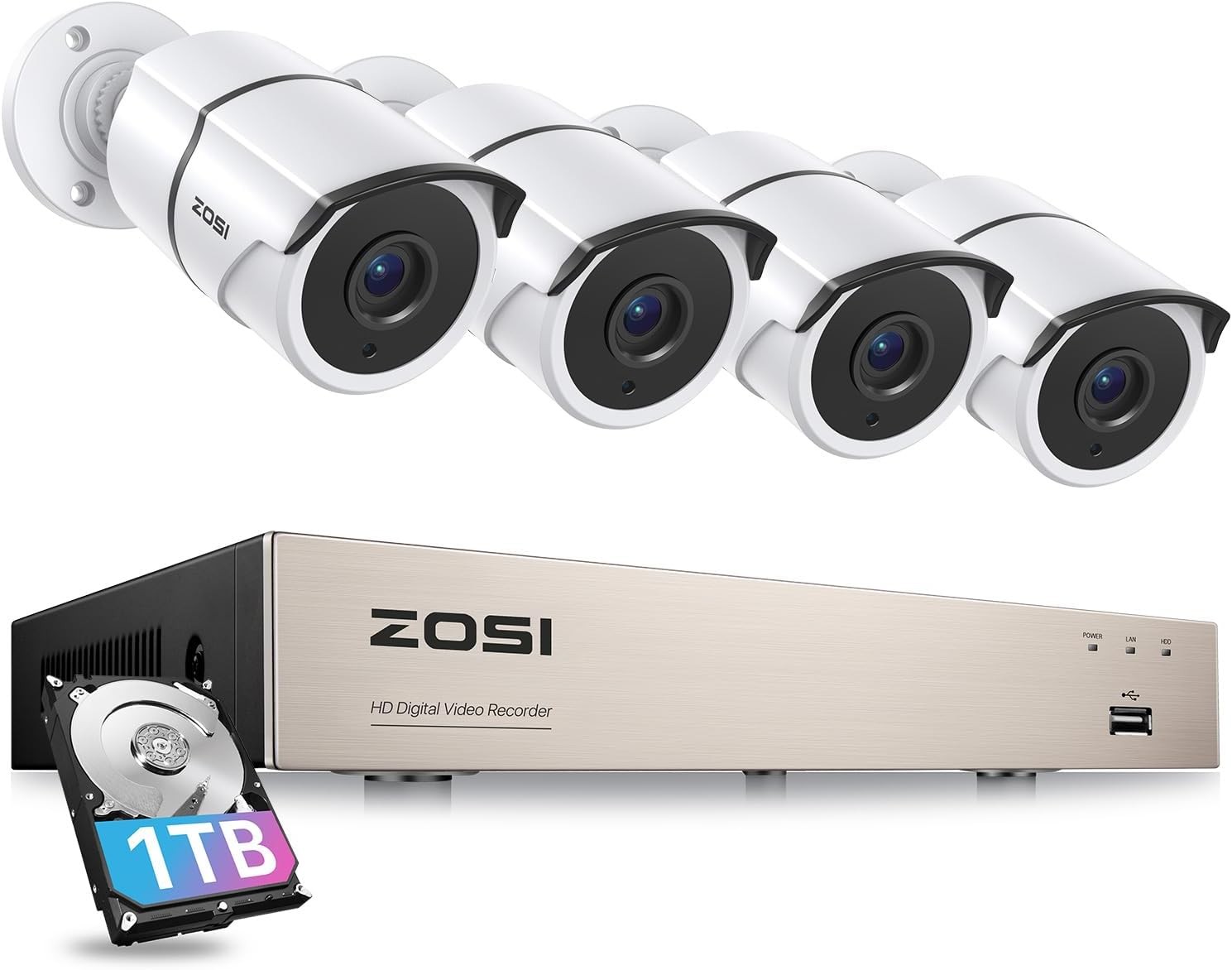 ZOSI 8CH 3K Lite Home Security Camera System Outdoor 4x1080P Bullet CCTV Camera