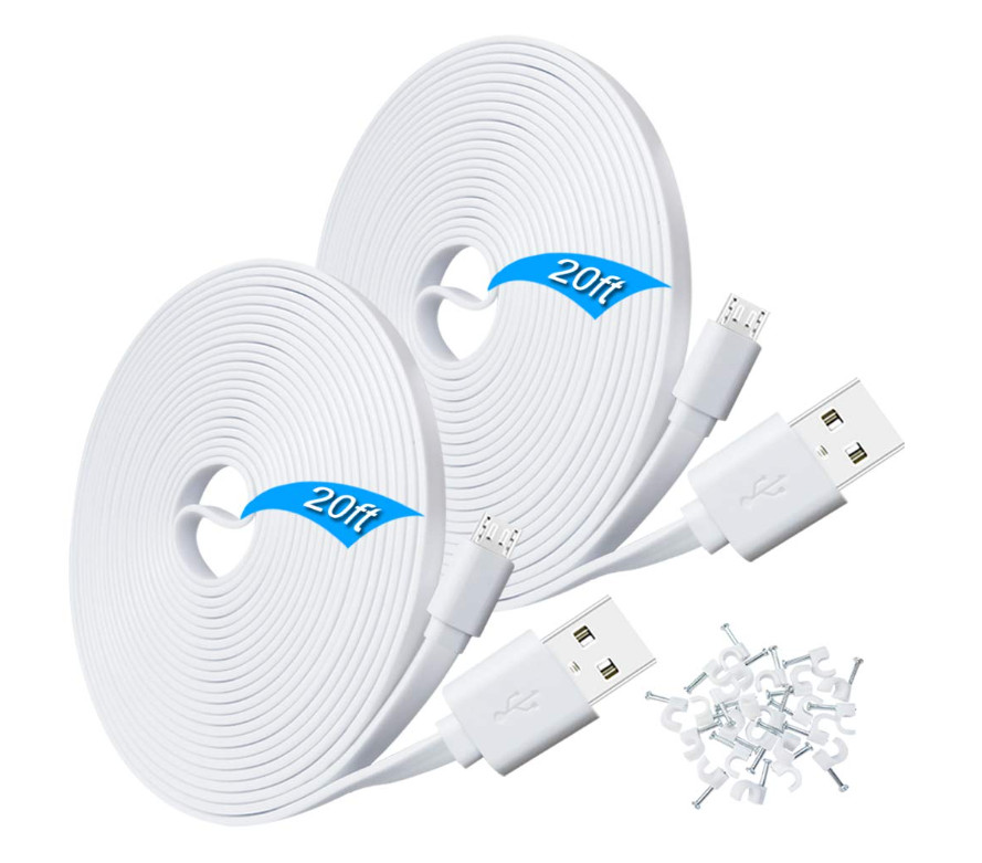 2 Pack 20ft Power Extension Cable for Wyze Cam Pan,WyzeCam,Kasa Cam,Yi Dome
