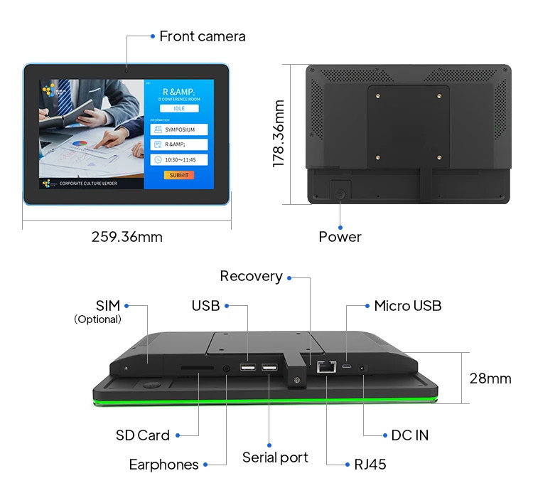 Wall Mounted 15.6Inch Capacitive Touch Screen Android Meeting Room Table Panel