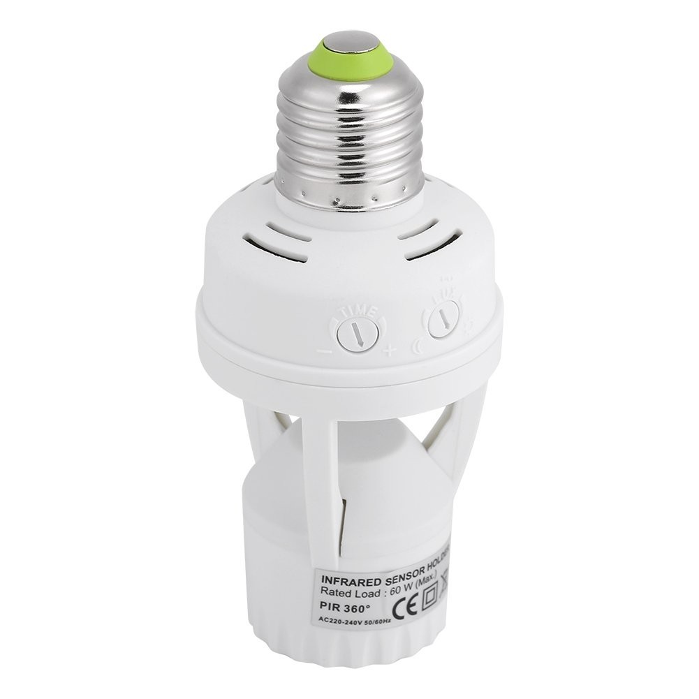 PIR Motion Sensor Light Socket E27 Bulb Holder, 360° Detection for Home Use