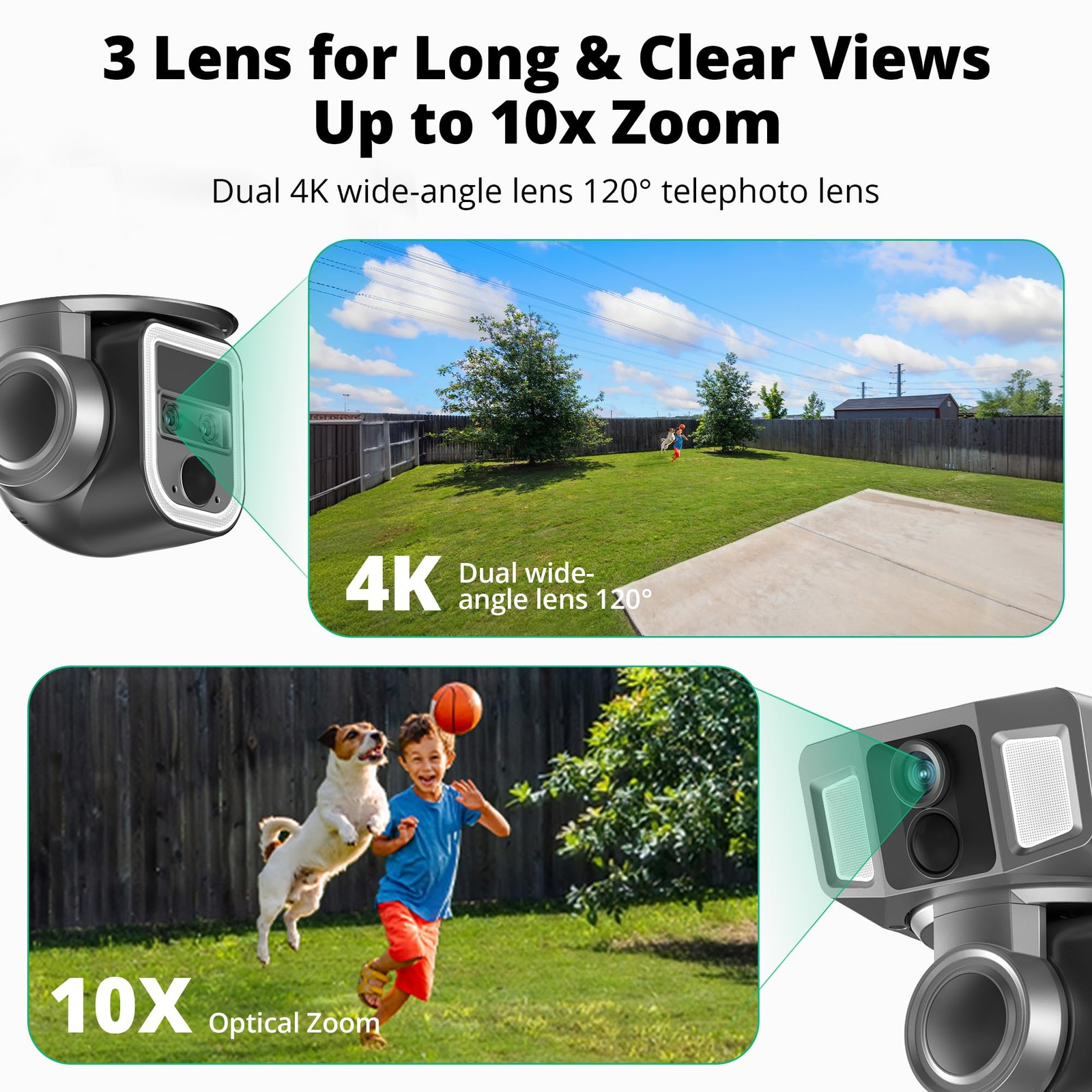 4G Cellular Security Camera, 4K Wireless Outdoor Solar Camera Triple Lens Bul…