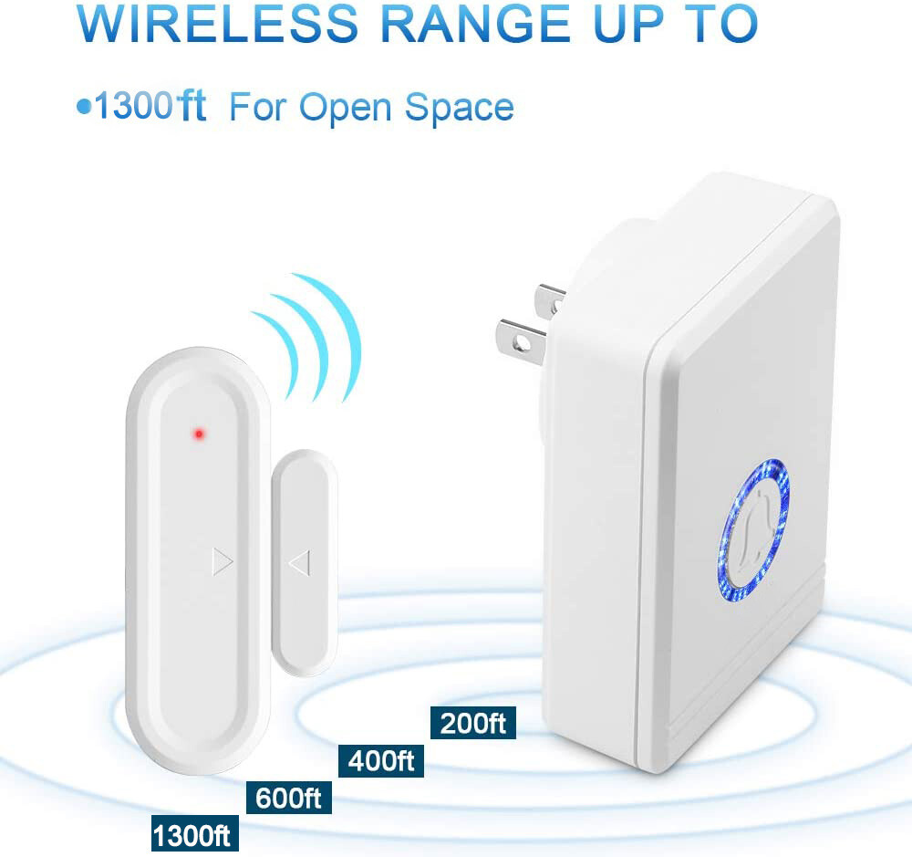 Door Open Sensor Chime 2 Magnetic Sensor Wireless Alarm 48 Chime 1300ft for Home
