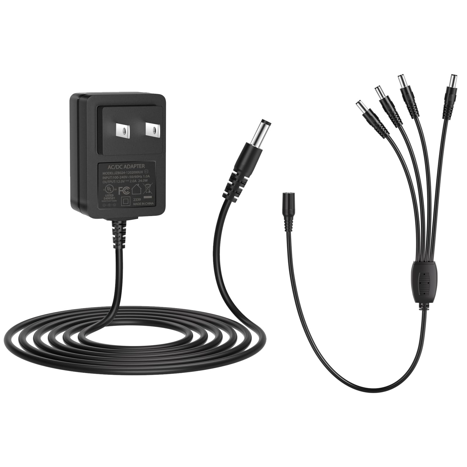 AC 100240V To DC 12V 2A Power Adapter 4Way Splitter Cable Security CCTV