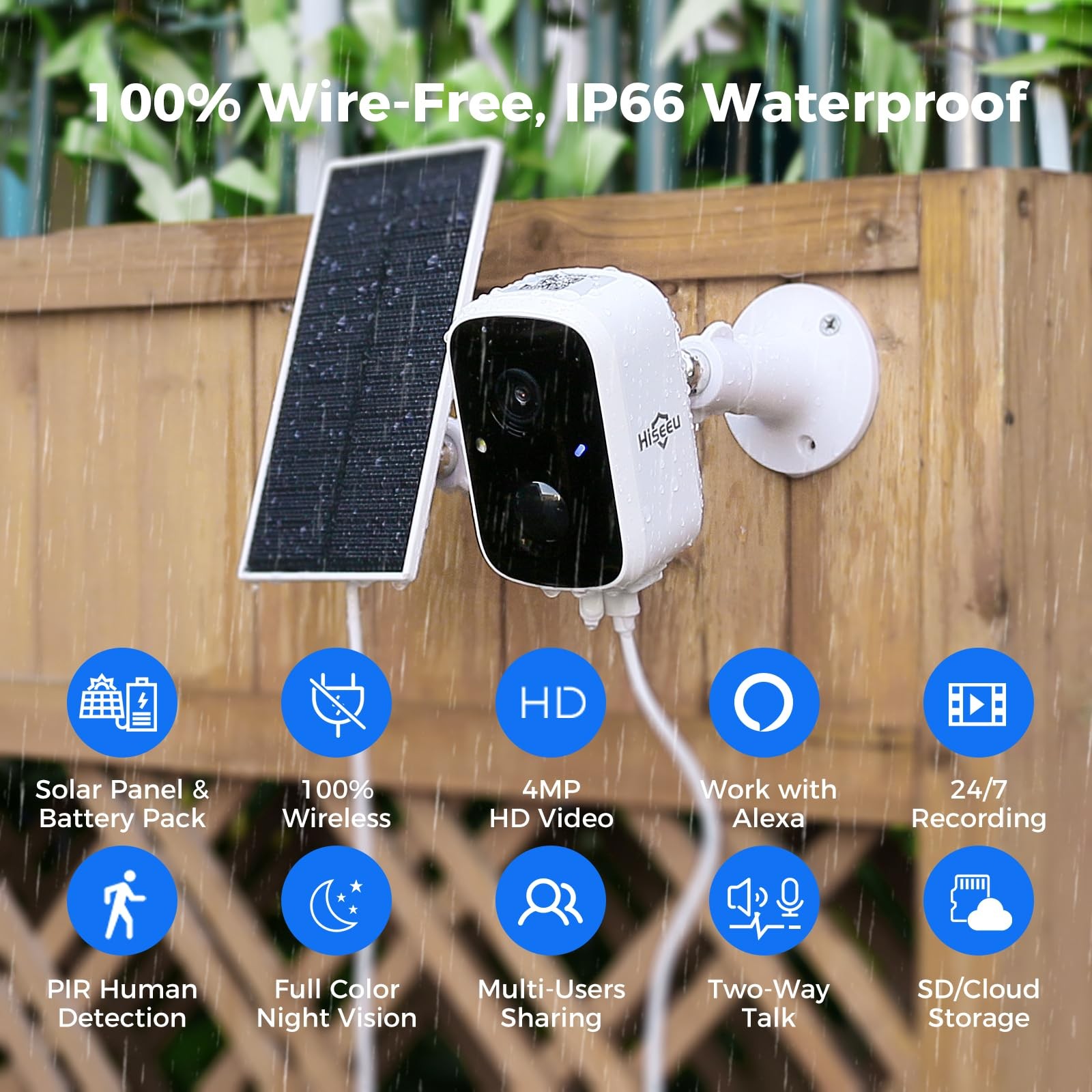Hiseeu Solar Security Cameras Wireless Outdoor 2 Pack, One Size, White-2